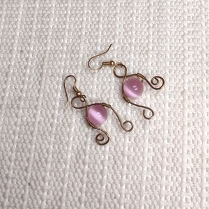 Pink Bead dangle earrings.  Handmade. 2inch looptie loo design.